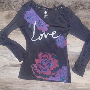 American Eagle Outfitters Love Graphic Long Sleeve Top - Black and Purple